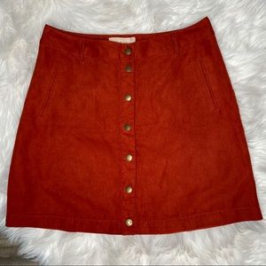 Orange Rust Suede Mini A-line Button Down Skirt